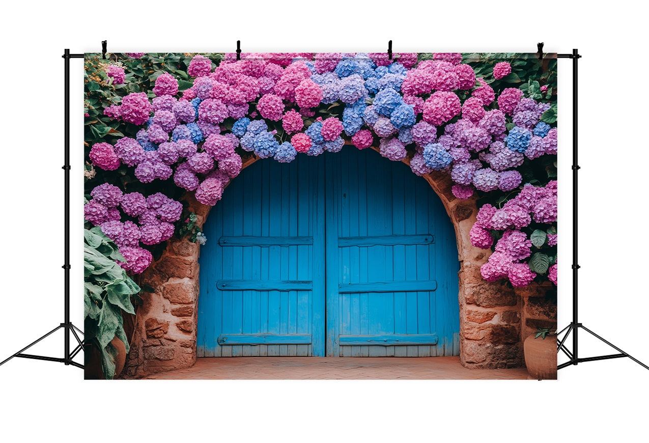 Backdrops Spring Blue Archway Hydrangea Blooms Backdrop BRP1-8