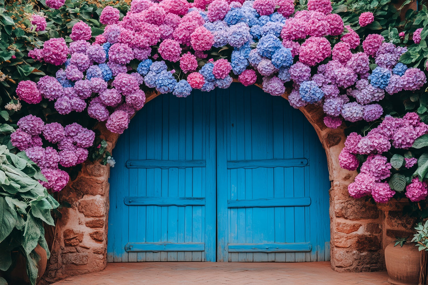 Backdrops Spring Blue Archway Hydrangea Blooms Backdrop BRP1-8