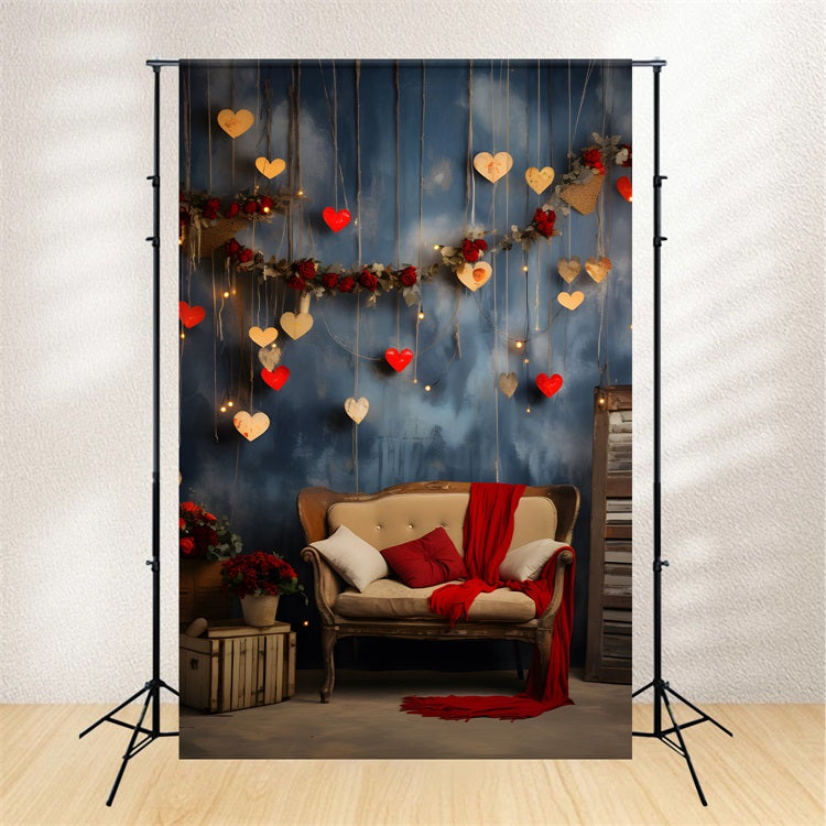 Valentine Theme Backdrop Rustic Red Hearts Roses Backdrop BRP1-82