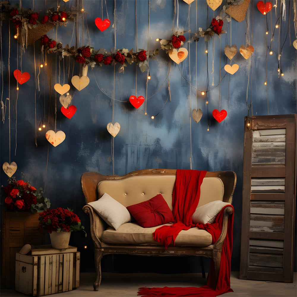 Valentine Theme Backdrop Rustic Red Hearts Roses Backdrop BRP1-82