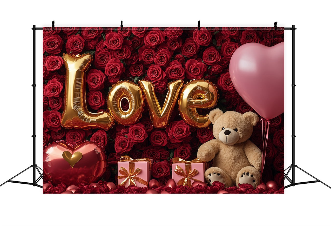 Valentine Photography Backdrop Red Rose Teddy Bear Backdrop BRP1-84