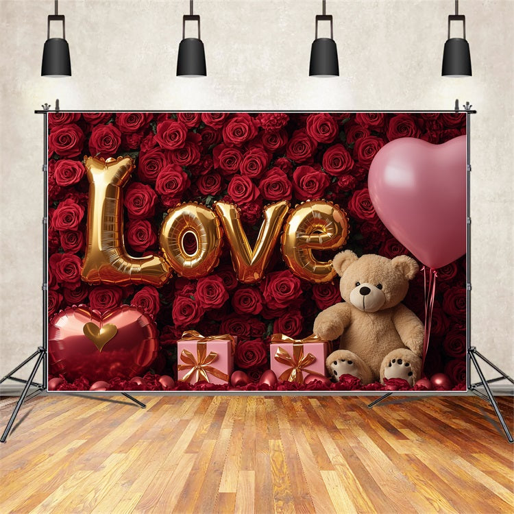 Valentine Photography Backdrop Red Rose Teddy Bear Backdrop BRP1-84