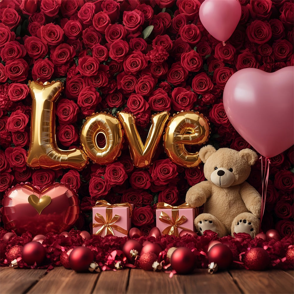 Valentine Photography Backdrop Red Rose Teddy Bear Backdrop BRP1-84