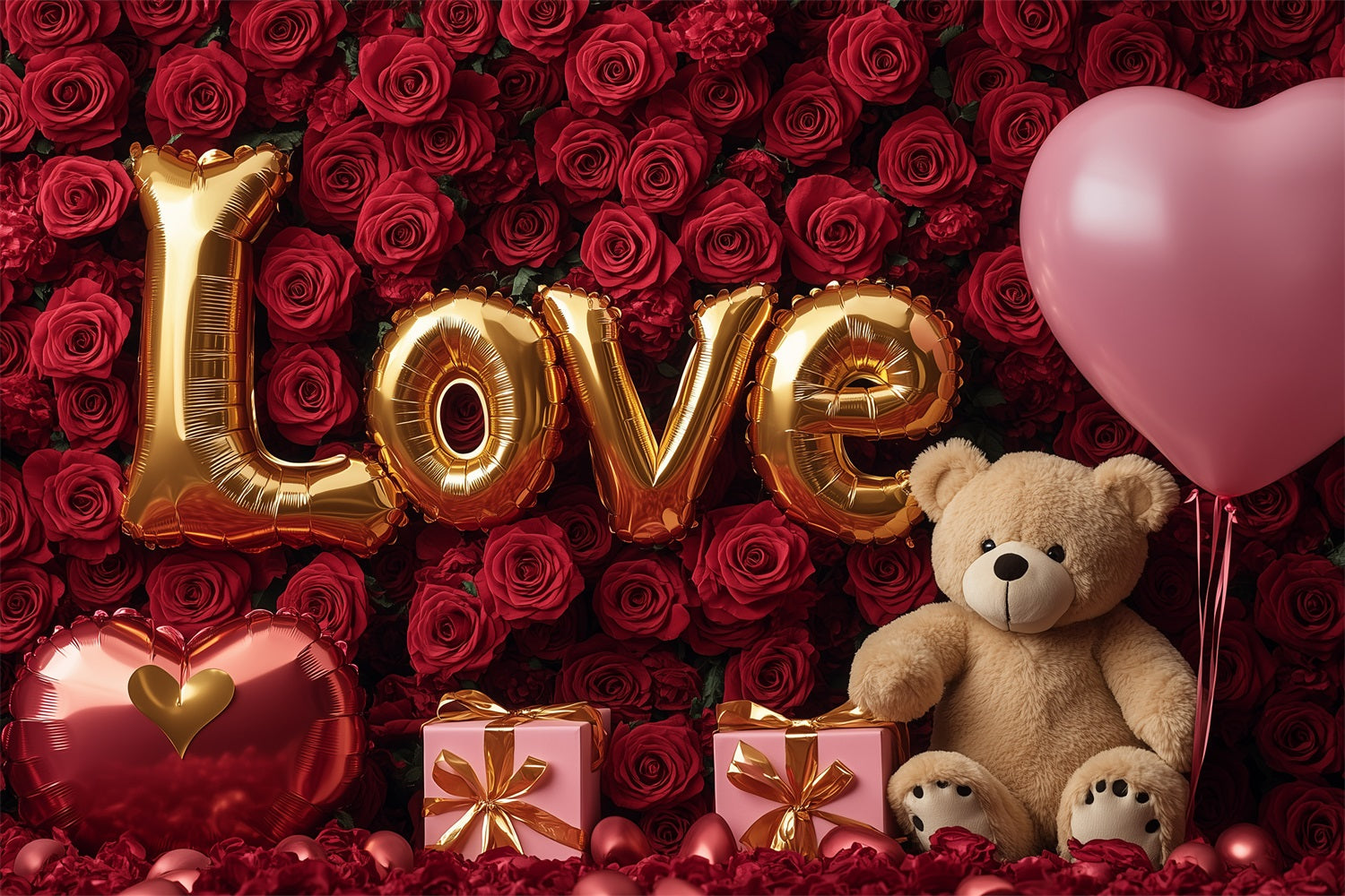 Valentine Photography Backdrop Red Rose Teddy Bear Backdrop BRP1-84