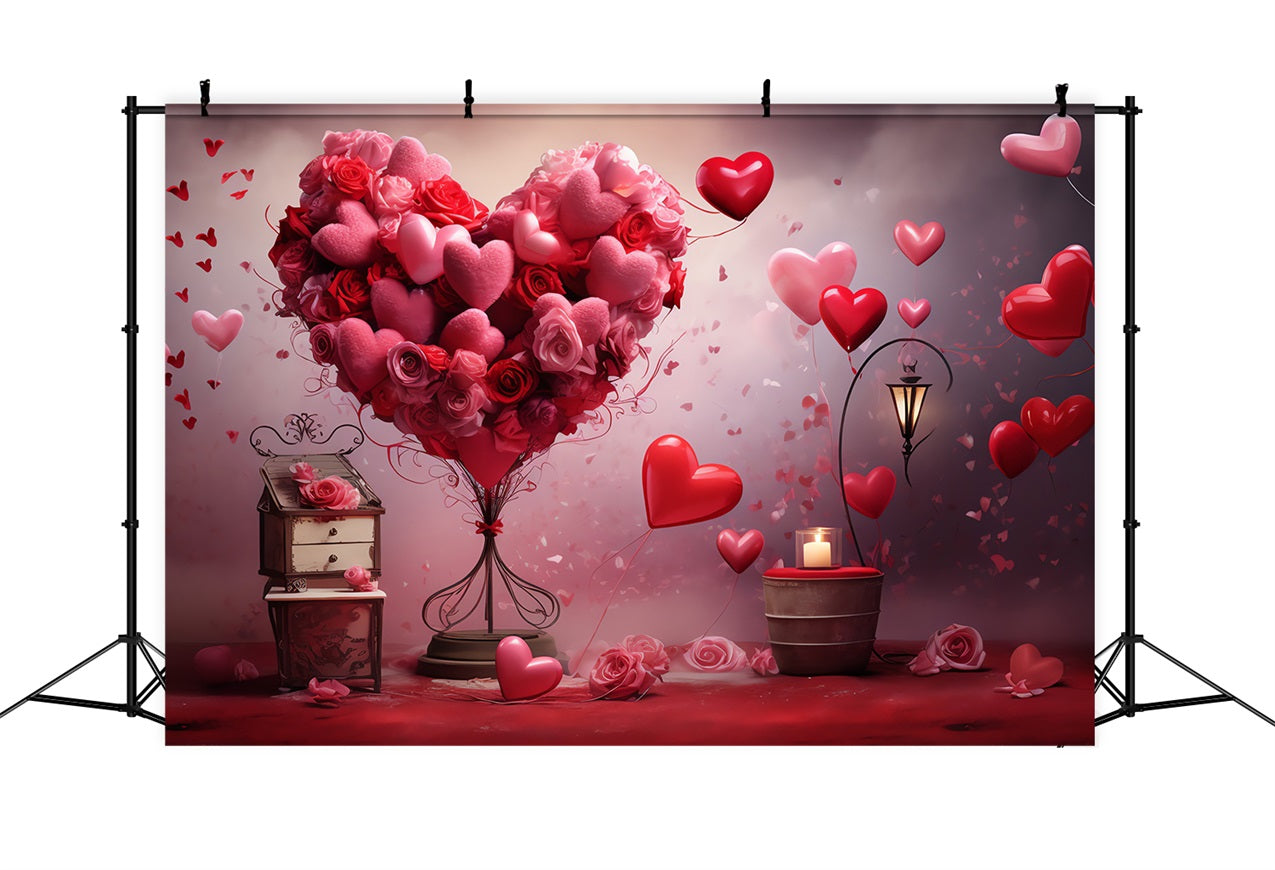 Valentine Backdrop Ideas Romantic Floral Heart Balloon Backdrop BRP1-87