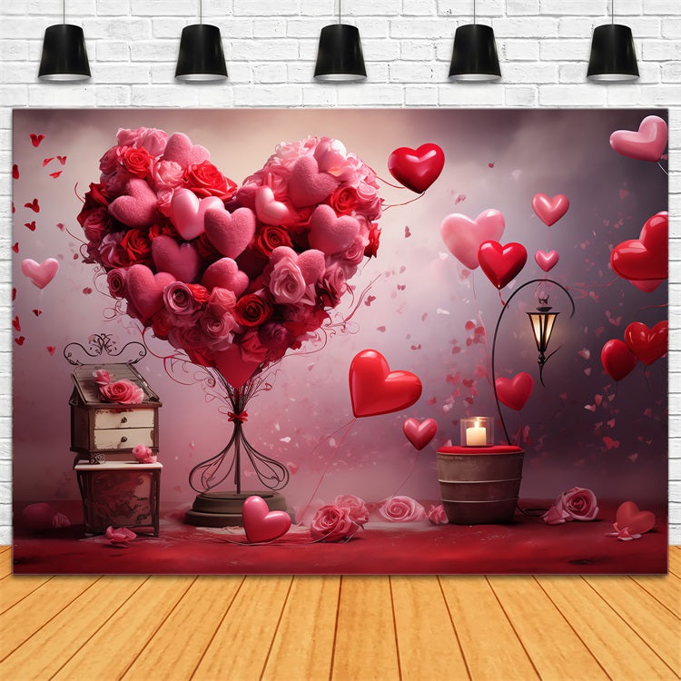 Valentine Backdrop Ideas Romantic Floral Heart Balloon Backdrop BRP1-87