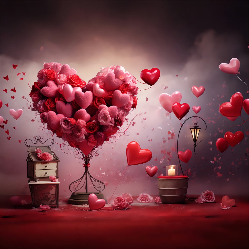 Valentine Backdrop Ideas Romantic Floral Heart Balloon Backdrop BRP1-87