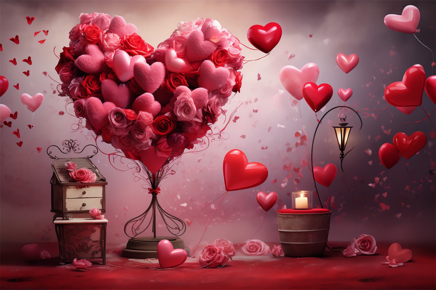 Valentine Backdrop Ideas Romantic Floral Heart Balloon Backdrop BRP1-87