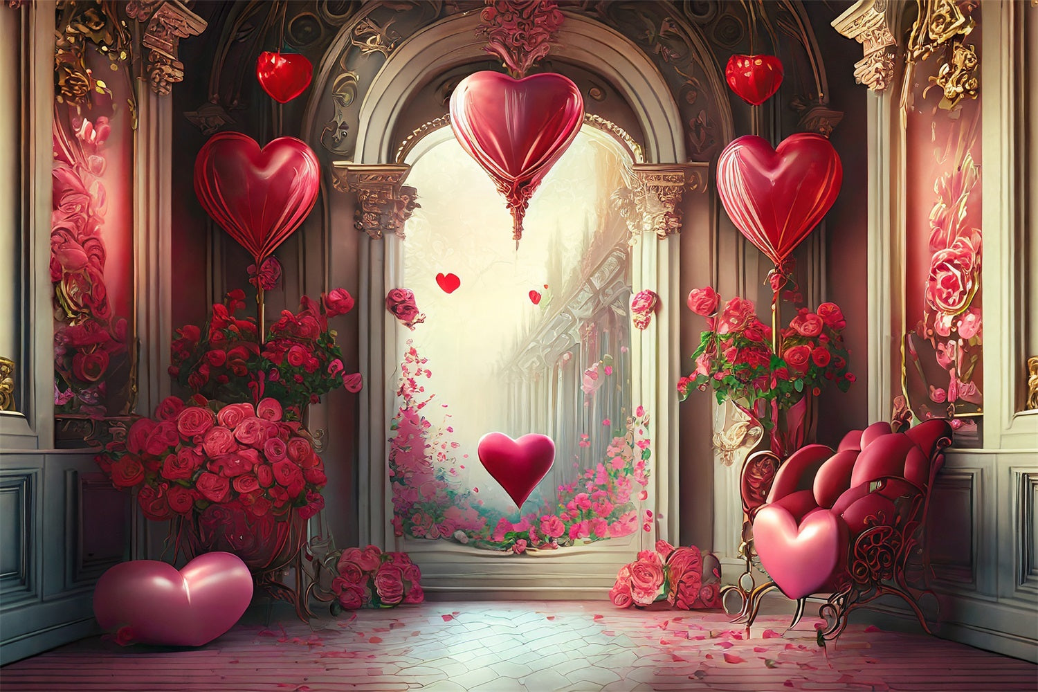 Backdrops Valentines Romantic Balloon Heart Archway Backdrop BRP1-89