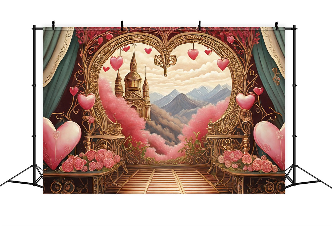 Valentine's Photo Backdrop Heart Arch Mountain View Backdrop BRP1-90