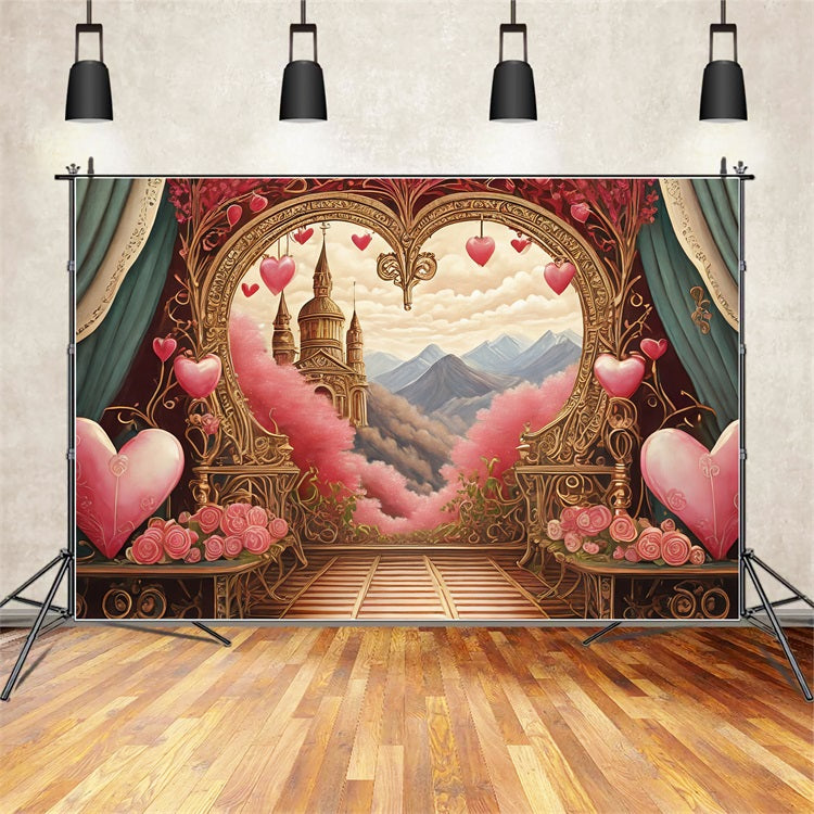 Valentine's Photo Backdrop Heart Arch Mountain View Backdrop BRP1-90