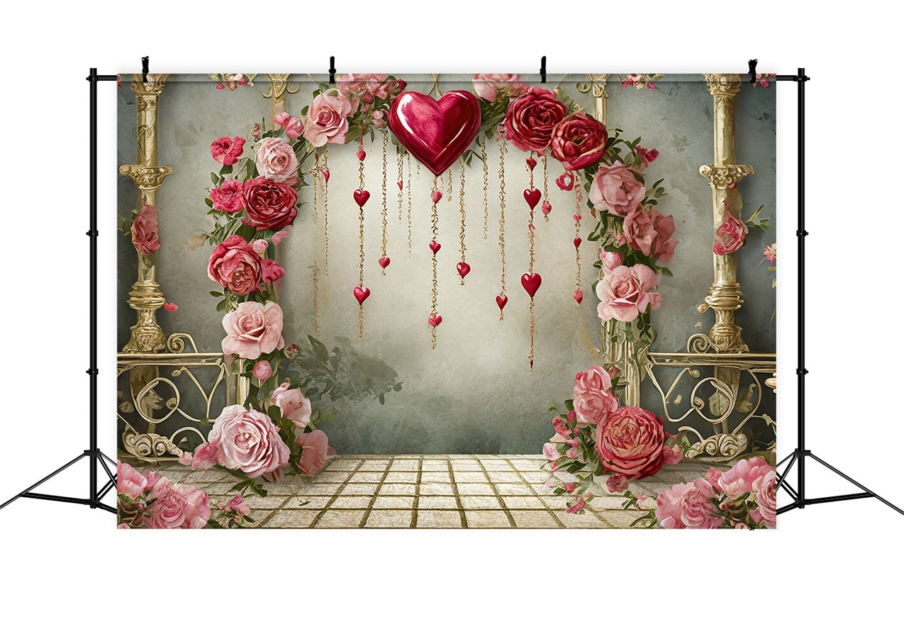 Valentine Backdrops Romantic Roses Hanging Hearts Backdrop BRP1-91