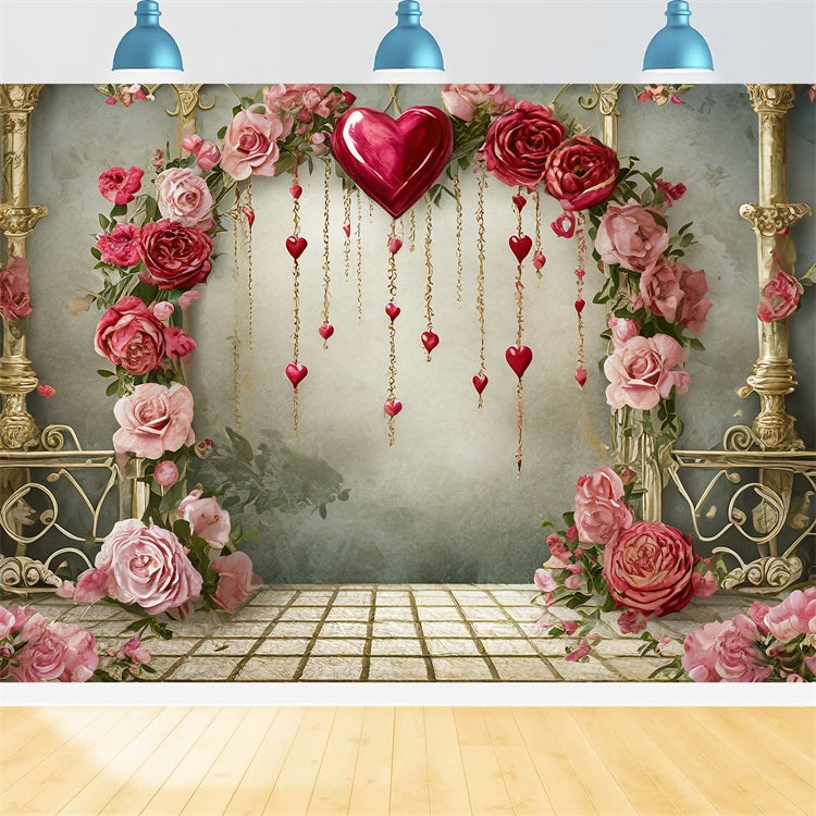 Valentine Backdrops Romantic Roses Hanging Hearts Backdrop BRP1-91