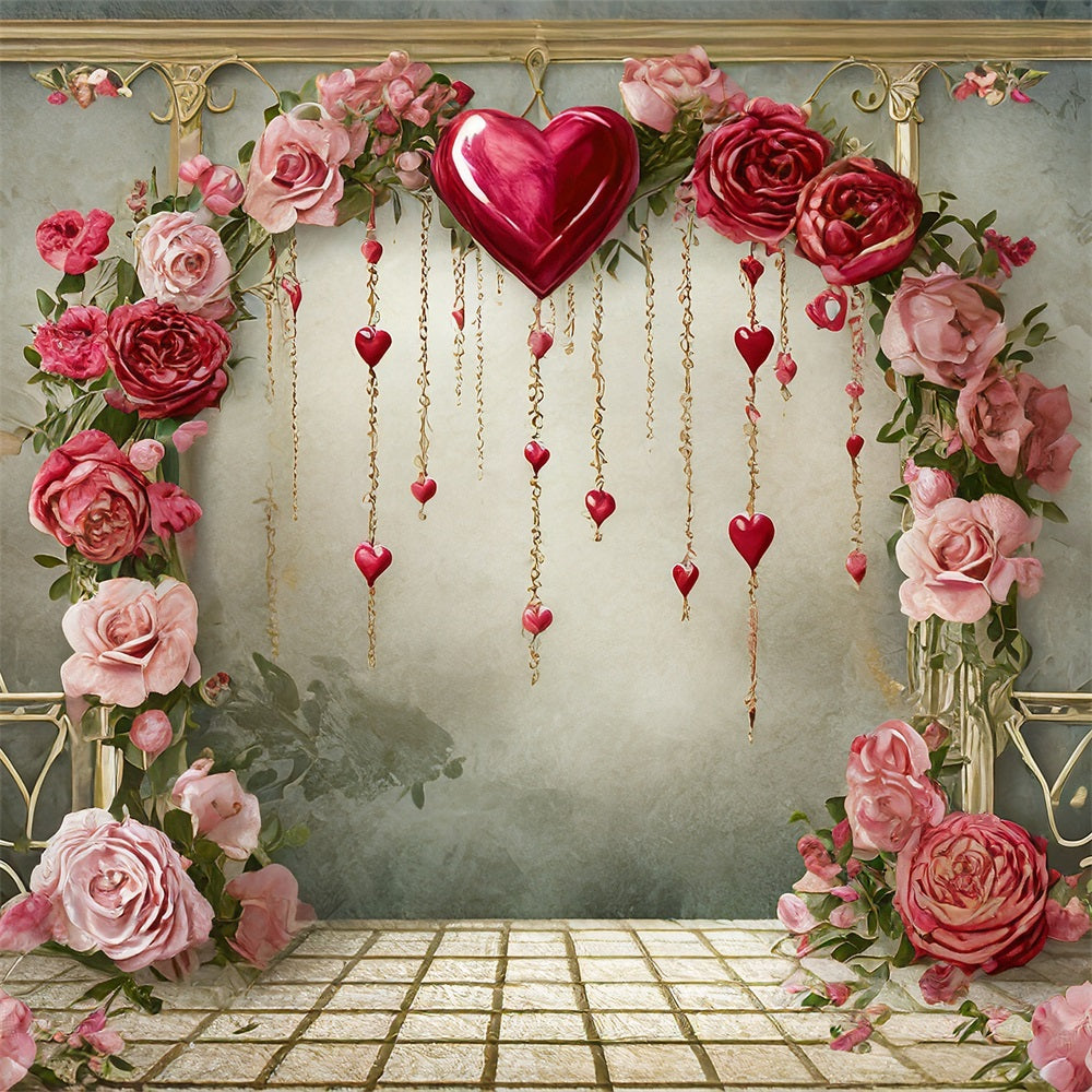 Valentine Backdrops Romantic Roses Hanging Hearts Backdrop BRP1-91