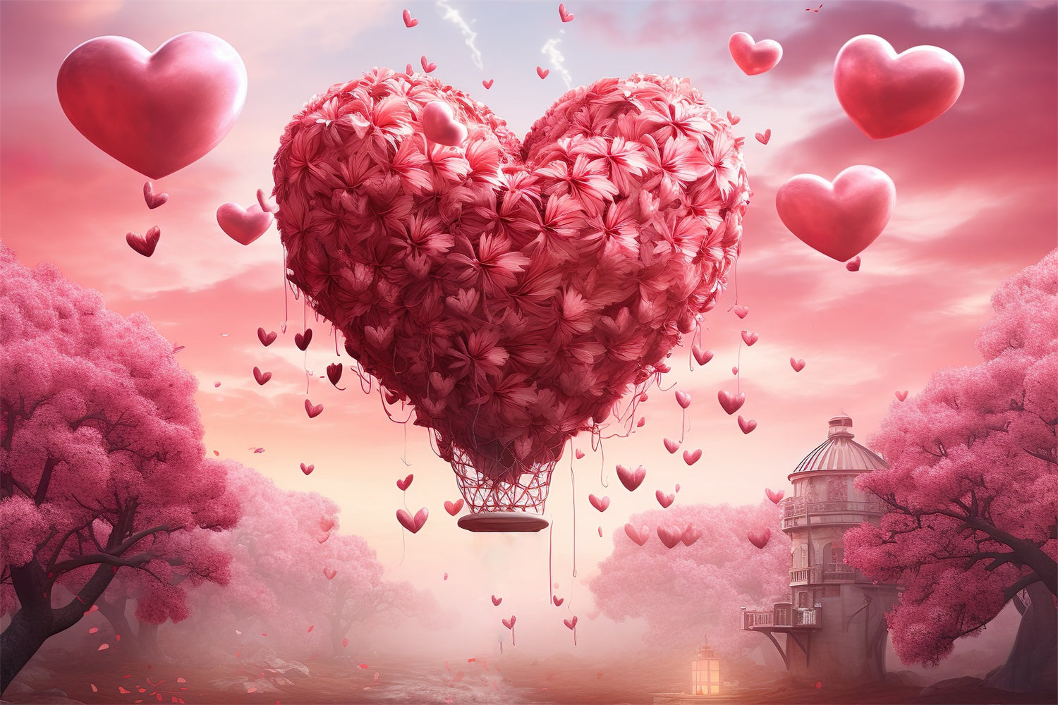 Valentine Backdrops Photography Dreamy Heart Balloon Sky Backdrop BRP1-92