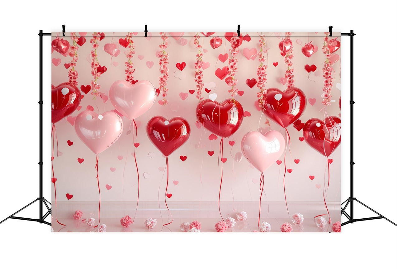 Valentine Theme Backdrop Hanging Floral Heart Balloons Backdrop BRP1-93