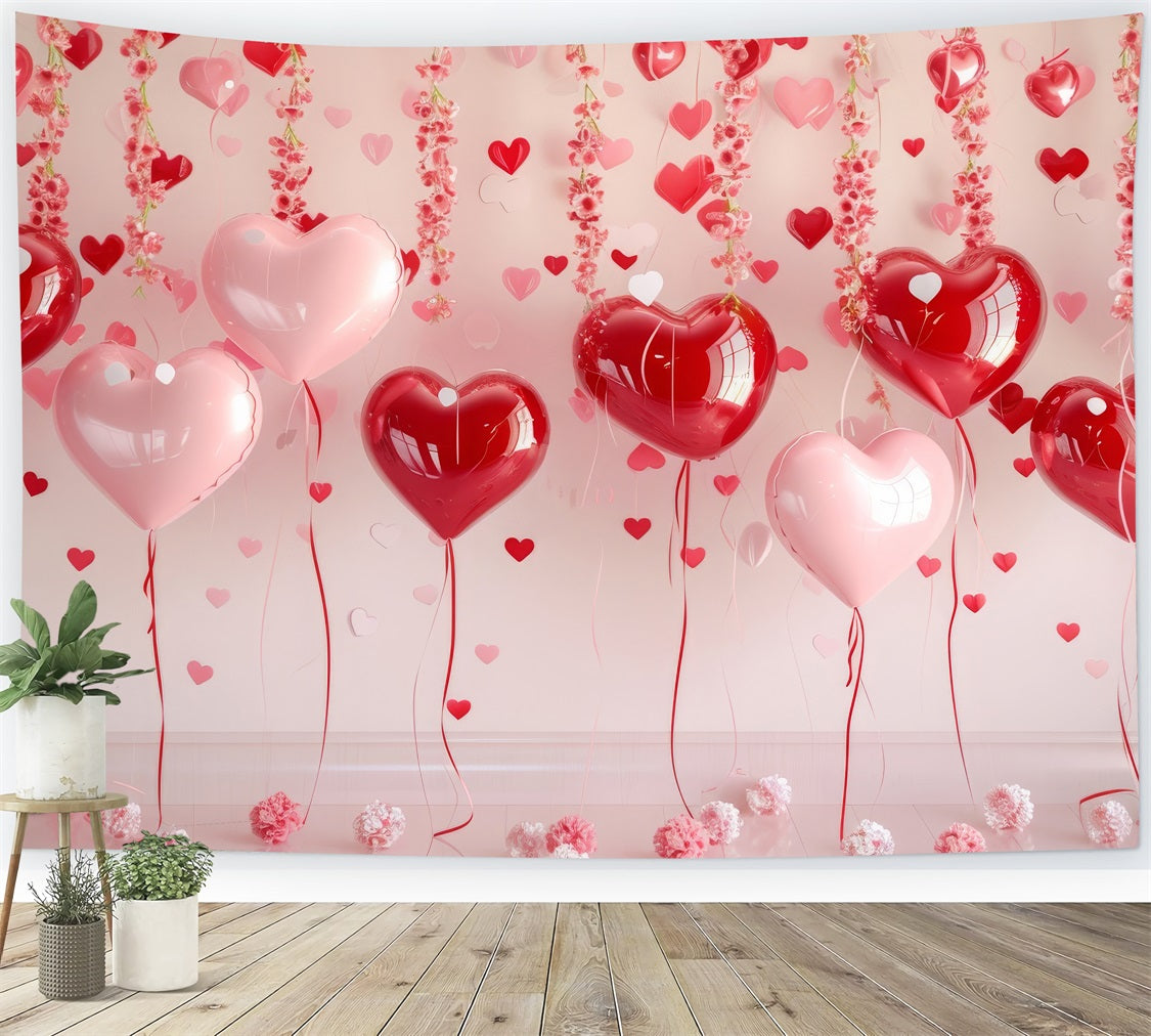 Valentine Theme Backdrop Hanging Floral Heart Balloons Backdrop BRP1-93