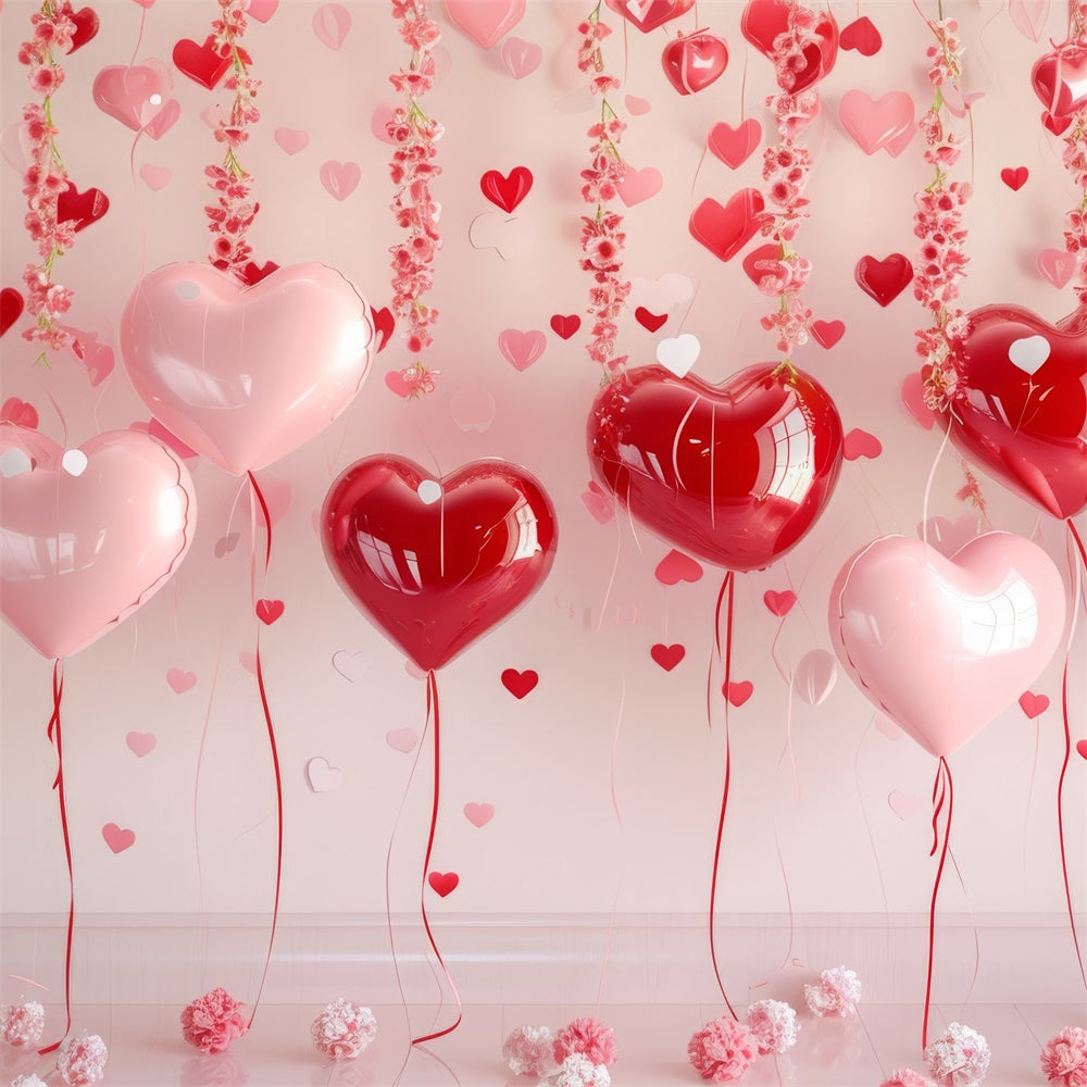 Valentine Theme Backdrop Hanging Floral Heart Balloons Backdrop BRP1-93