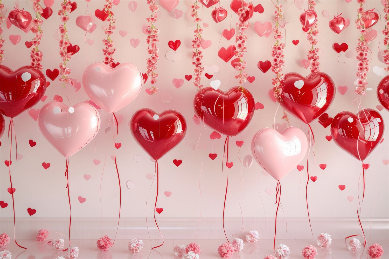 Valentine Theme Backdrop Hanging Floral Heart Balloons Backdrop BRP1-93