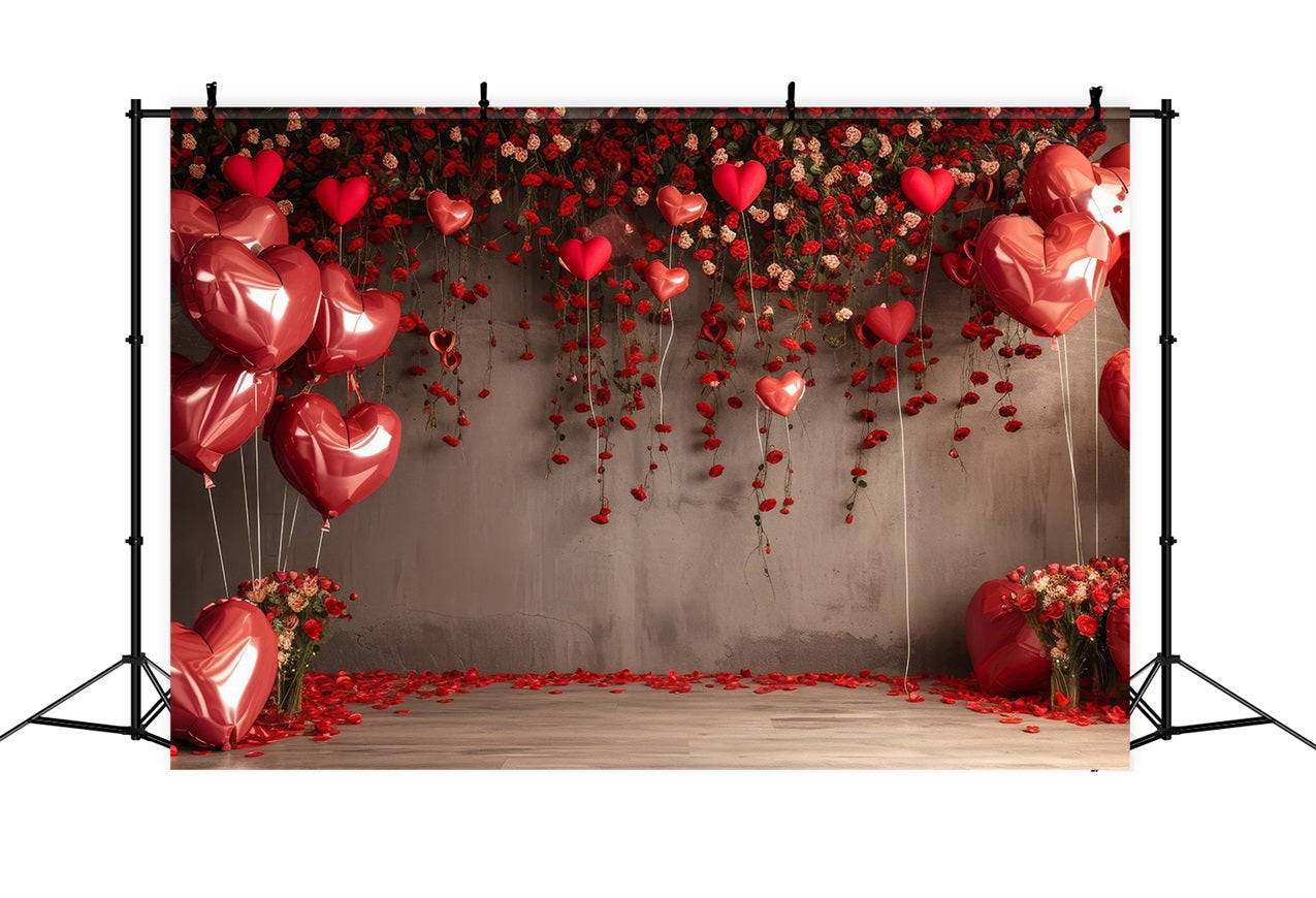 Valentine Backdrop Ideas Red Heart Balloons Roses Backdrop BRP1-94