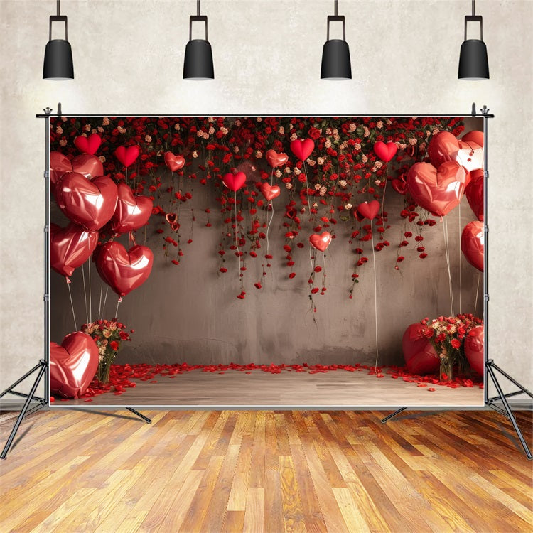 Valentine Backdrop Ideas Red Heart Balloons Roses Backdrop BRP1-94