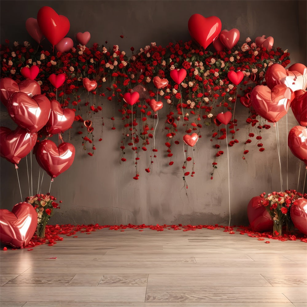 Valentine Backdrop Ideas Red Heart Balloons Roses Backdrop BRP1-94