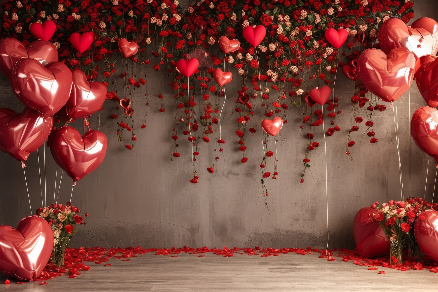 Valentine Backdrop Ideas Red Heart Balloons Roses Backdrop BRP1-94