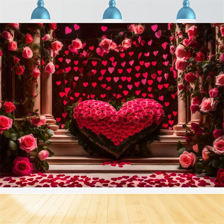 Valentine's Day Backdrop Heart Garland Roses Elegant Backdrop BRP1-95