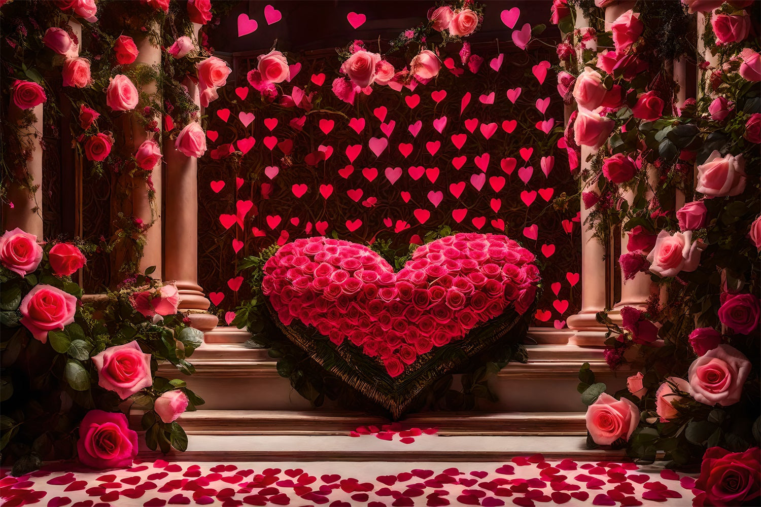 Valentine's Day Backdrop Heart Garland Roses Elegant Backdrop BRP1-95