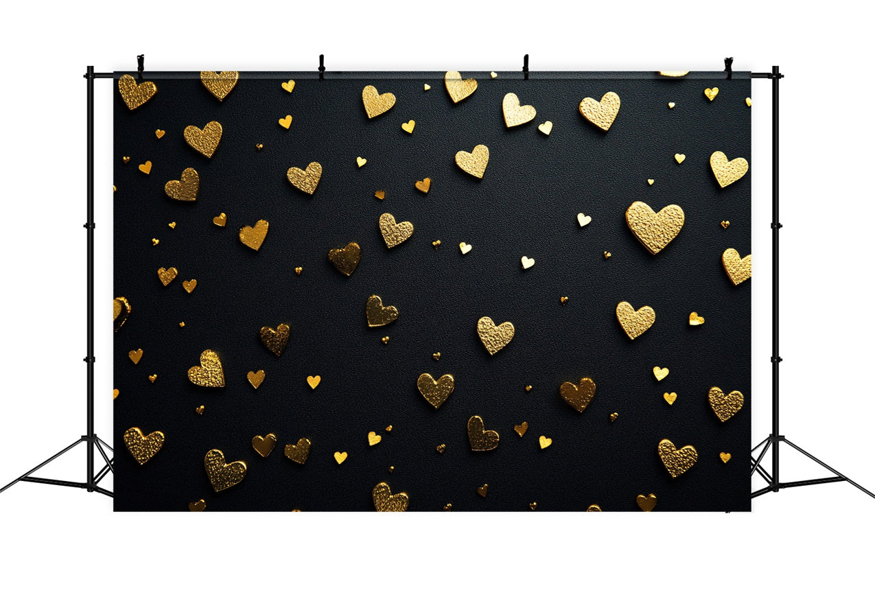 Valentine's Day Backdrop Golden Hearts Elegant Black Backdrop BRP1-96