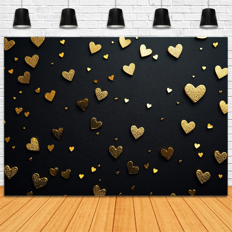 Valentine's Day Backdrop Golden Hearts Elegant Black Backdrop BRP1-96