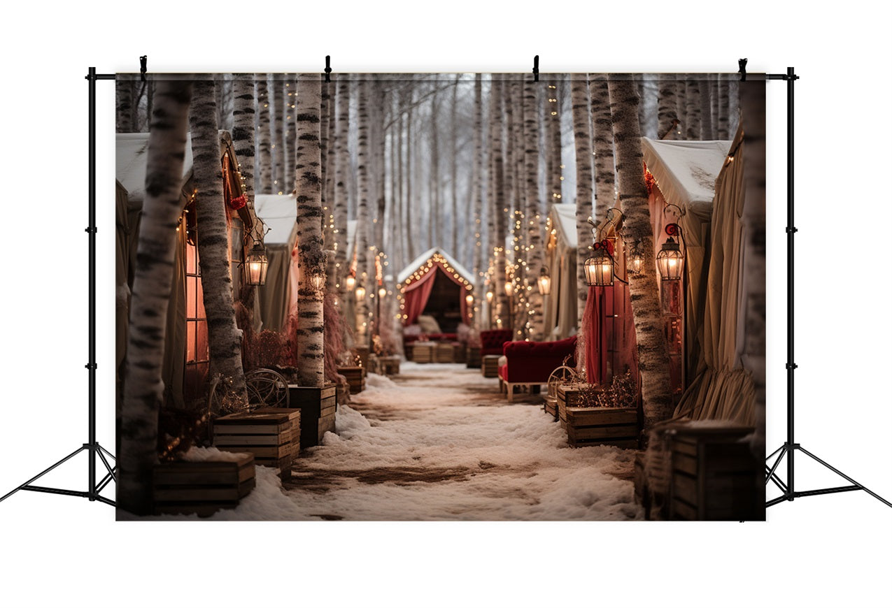 Winter Magical Forest Path Cozy Cabins Backdrop BRP10-1