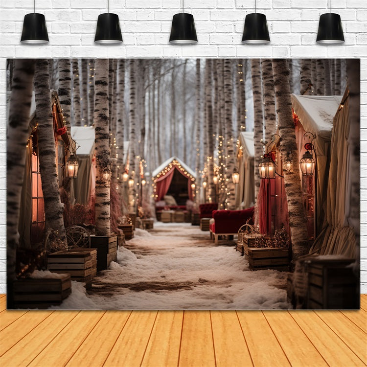 Winter Magical Forest Path Cozy Cabins Backdrop BRP10-1