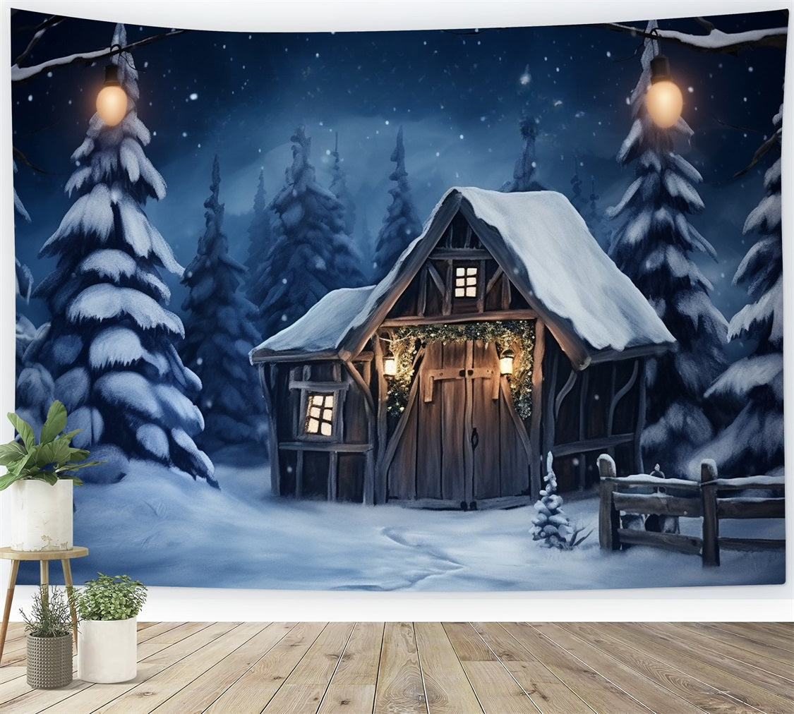 Winter Rustic Cabin Amid Snow-Covered Pines Backdrop BRP10-10