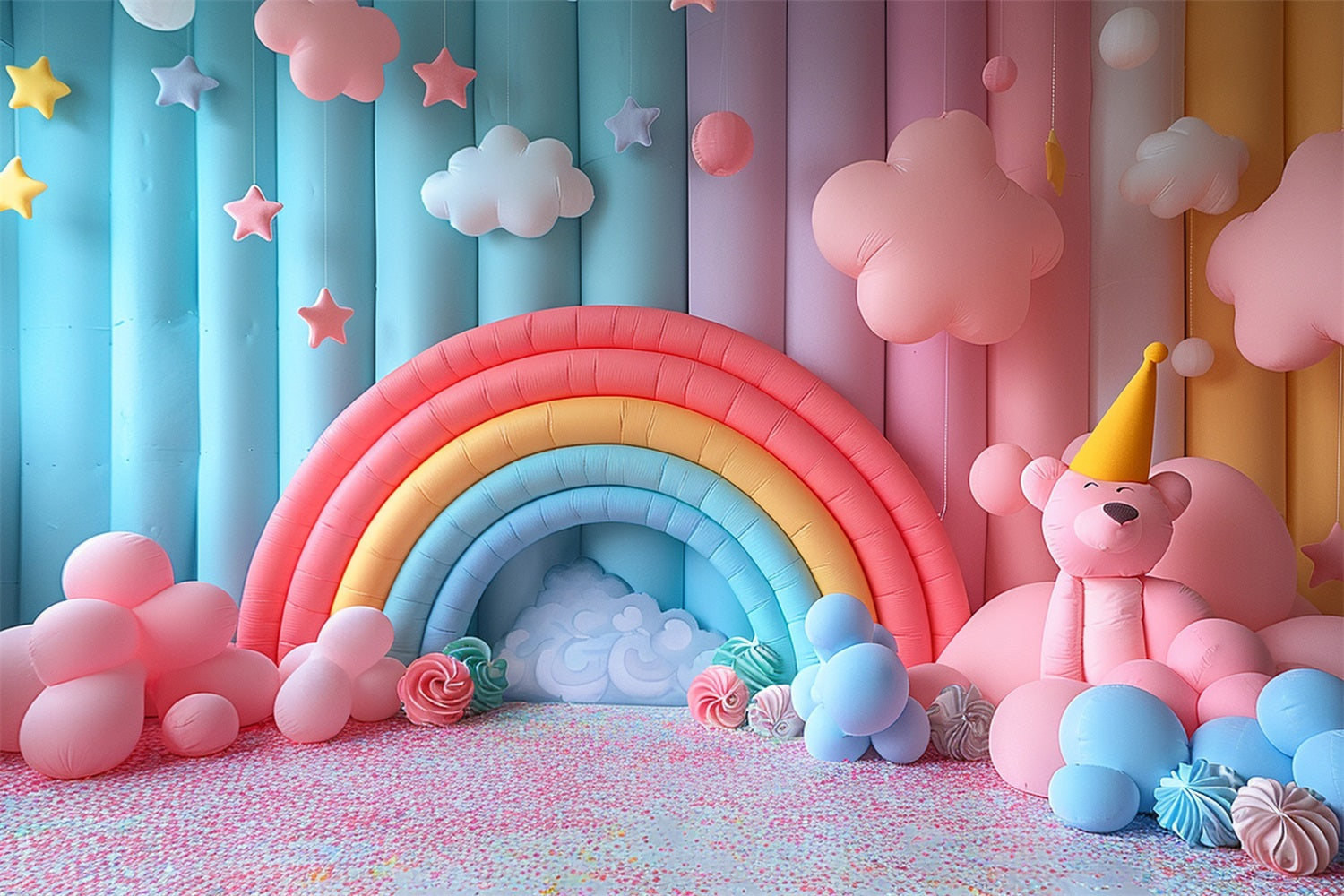 Boho Colorful Rainbow Balloon Arrangement Backdrop BRP10-103