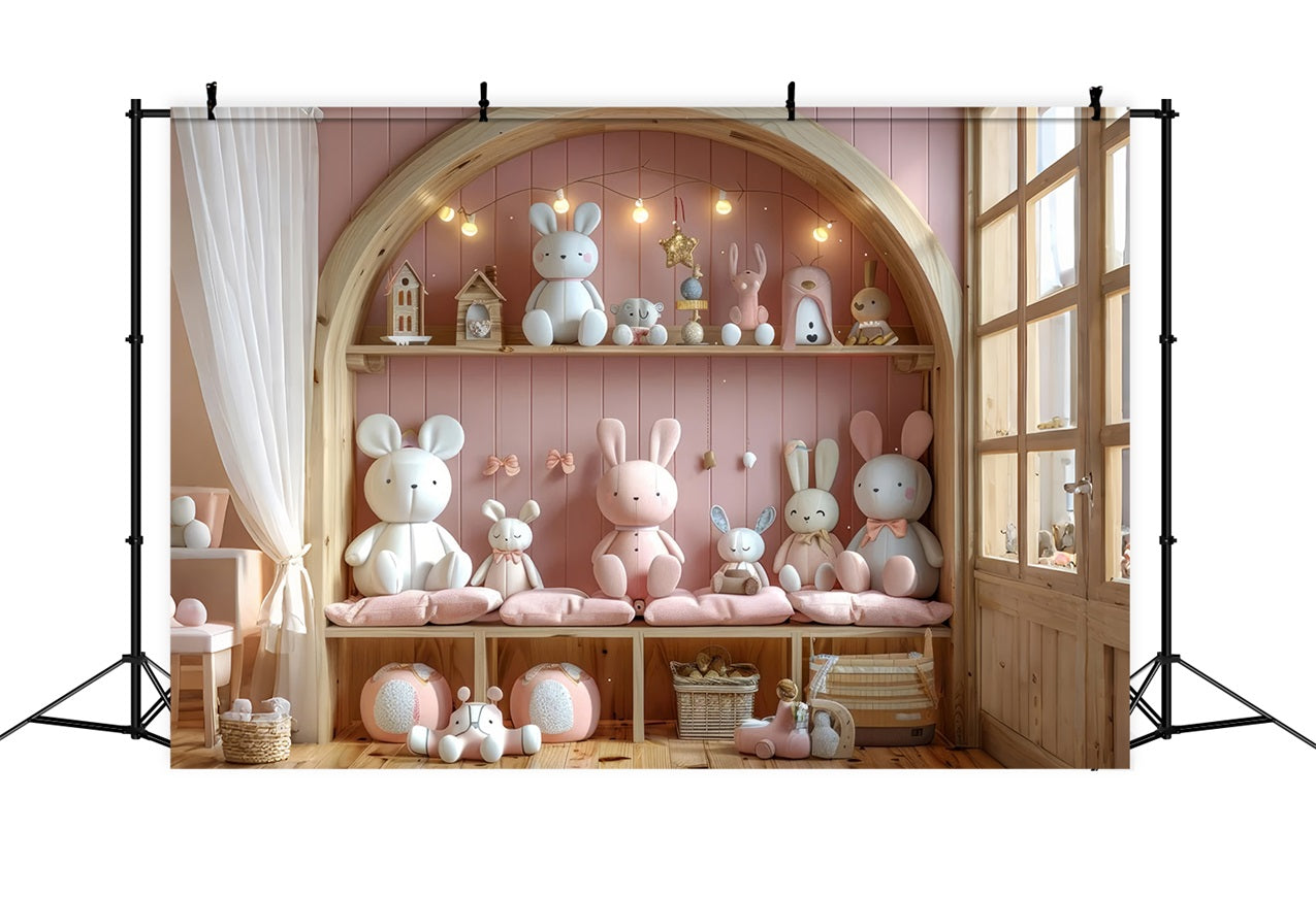 Cute Bunny Toy Soft Pink Boho Backdrop BRP10-108