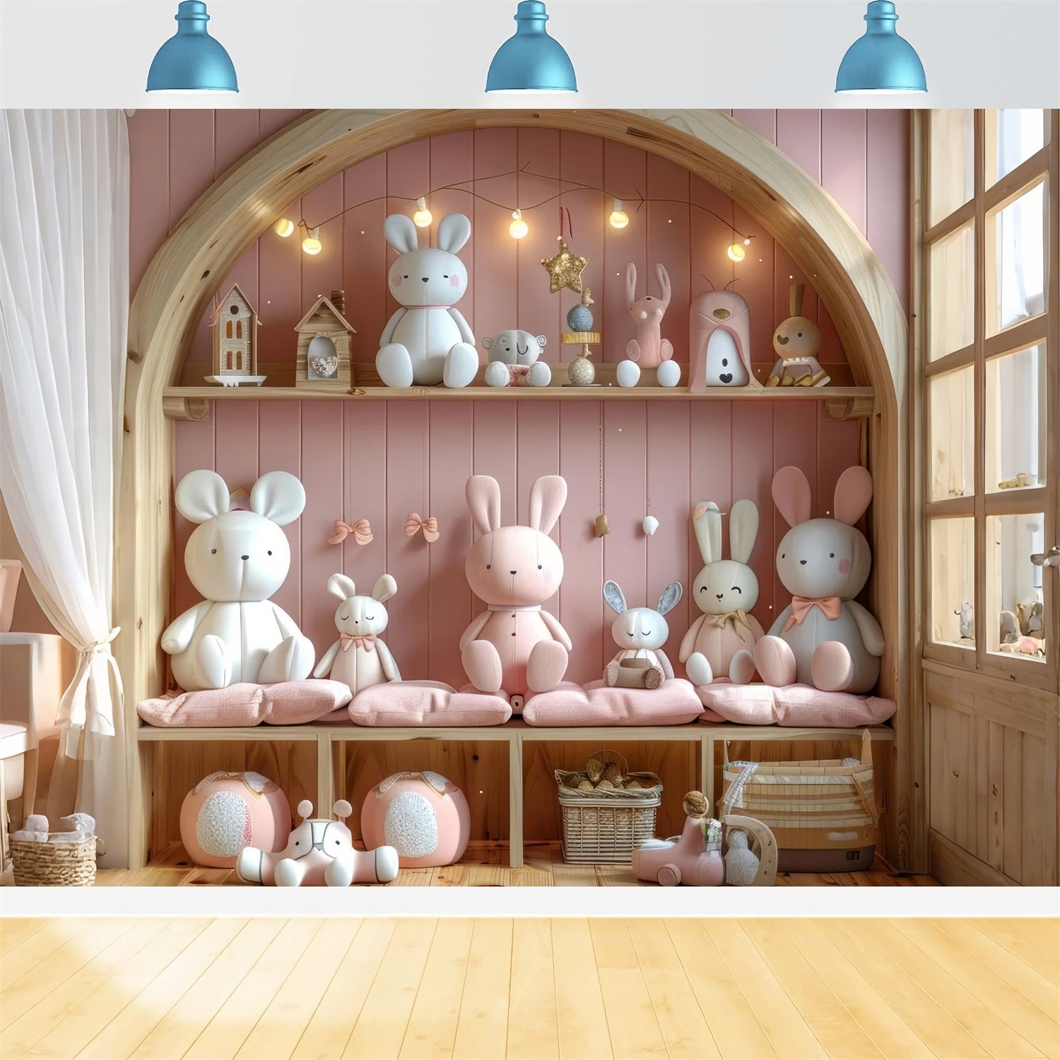 Cute Bunny Toy Soft Pink Boho Backdrop BRP10-108