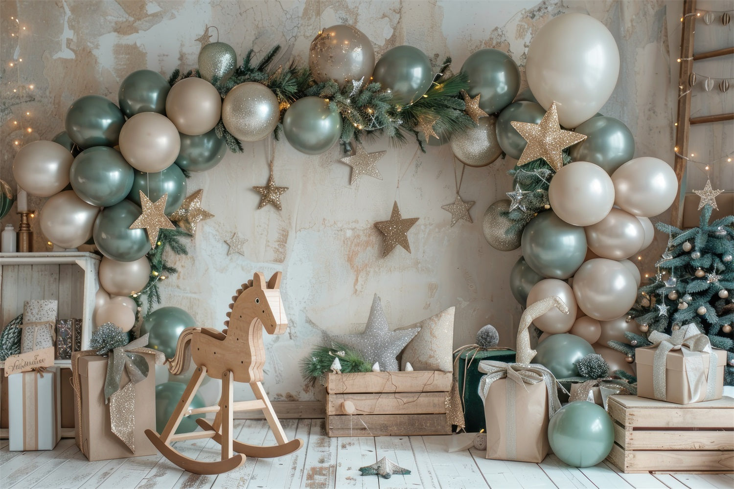 Botanical Rocking Horse Balloon Garland Backdrop BRP10-109