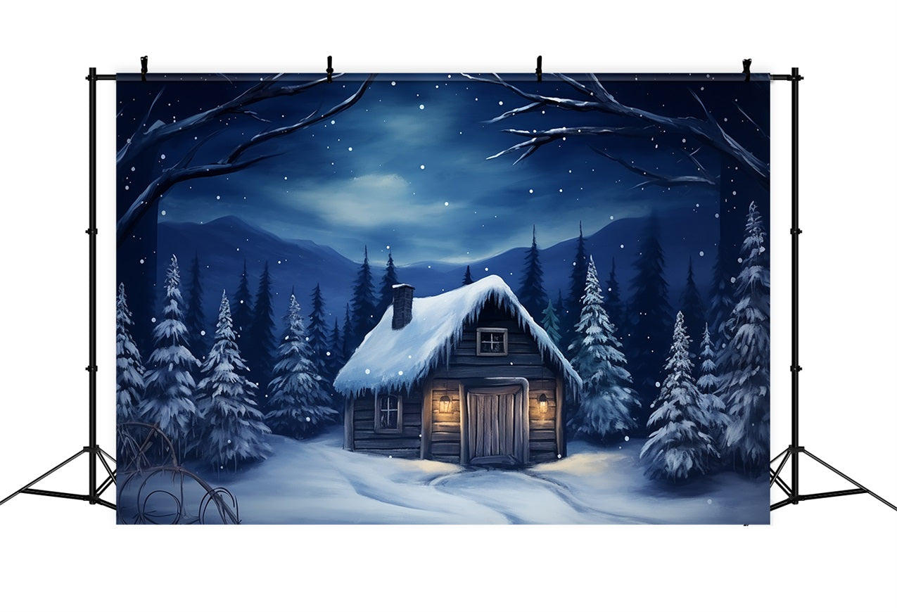 Winter Rustic Mountain House Snowy Sky Backdrop BRP10-11