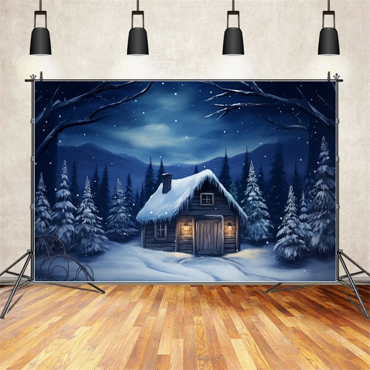 Winter Rustic Mountain House Snowy Sky Backdrop BRP10-11