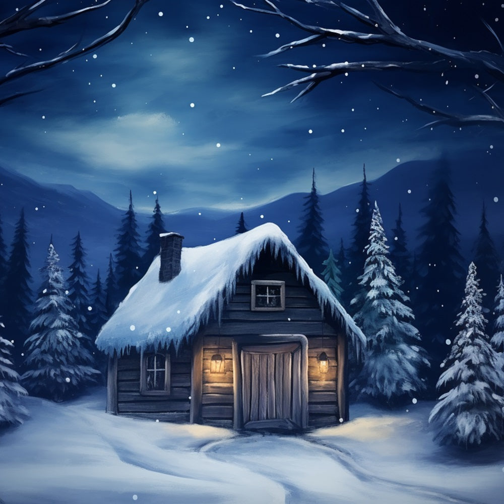 Winter Rustic Mountain House Snowy Sky Backdrop BRP10-11