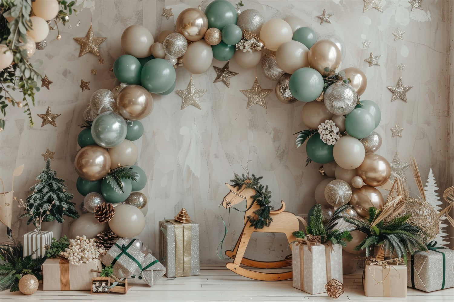 Rocking Horse Festive Balloon Arch Boho Backdrop BRP10-110