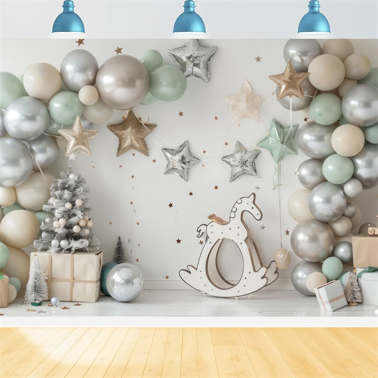 Silver Star Balloon Rocking Horse Backdrop BRP10-112