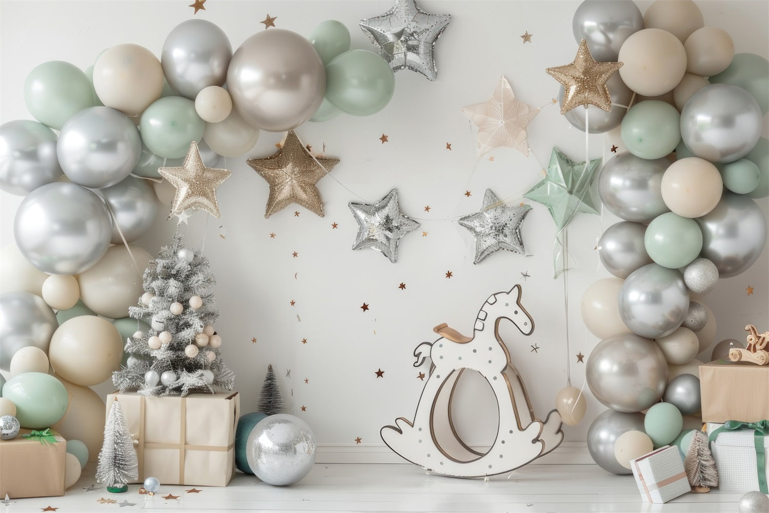 Silver Star Balloon Rocking Horse Backdrop BRP10-112