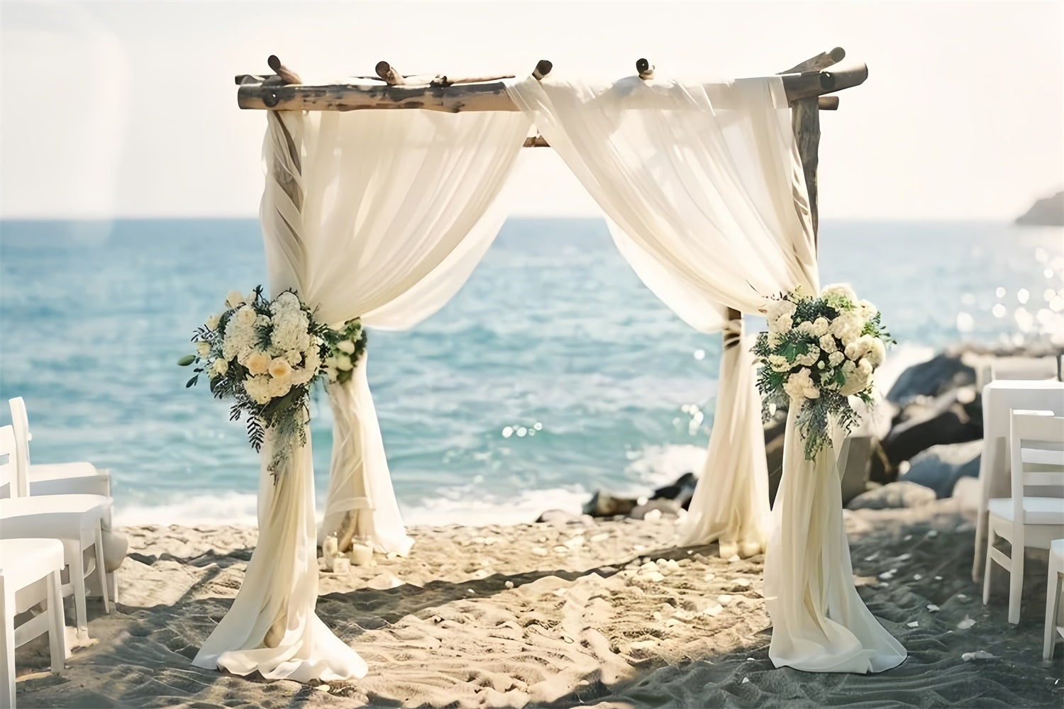 Romantic Seaside Arch Floral Boho Backdrop BRP10-115