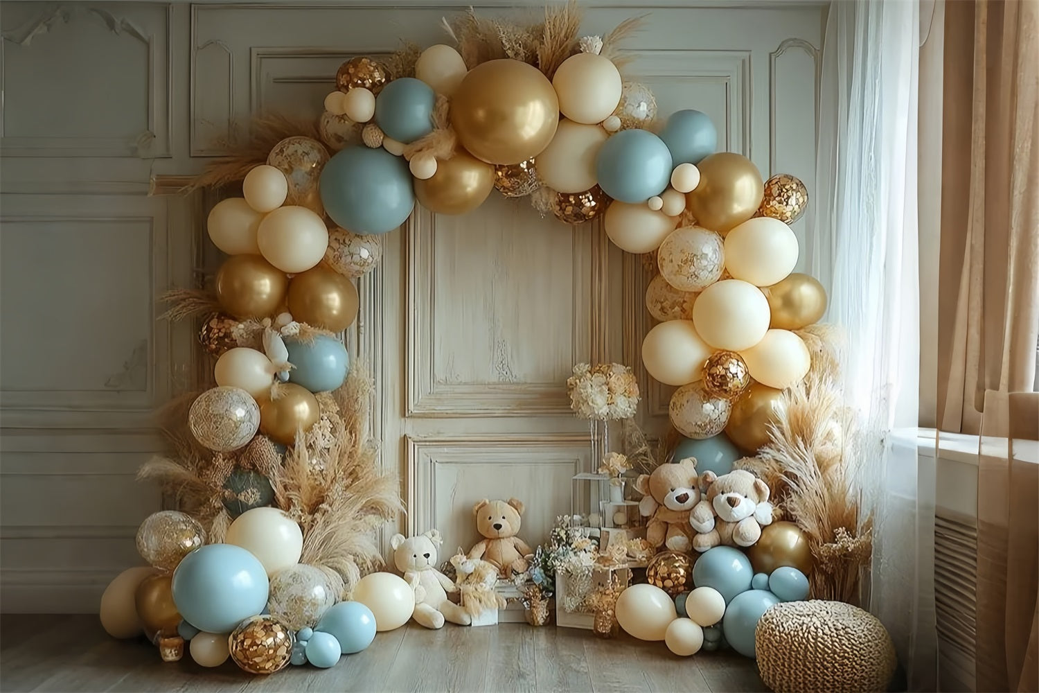 Luxurious Balloon Arch Bears Boho Backdrop BRP10-117