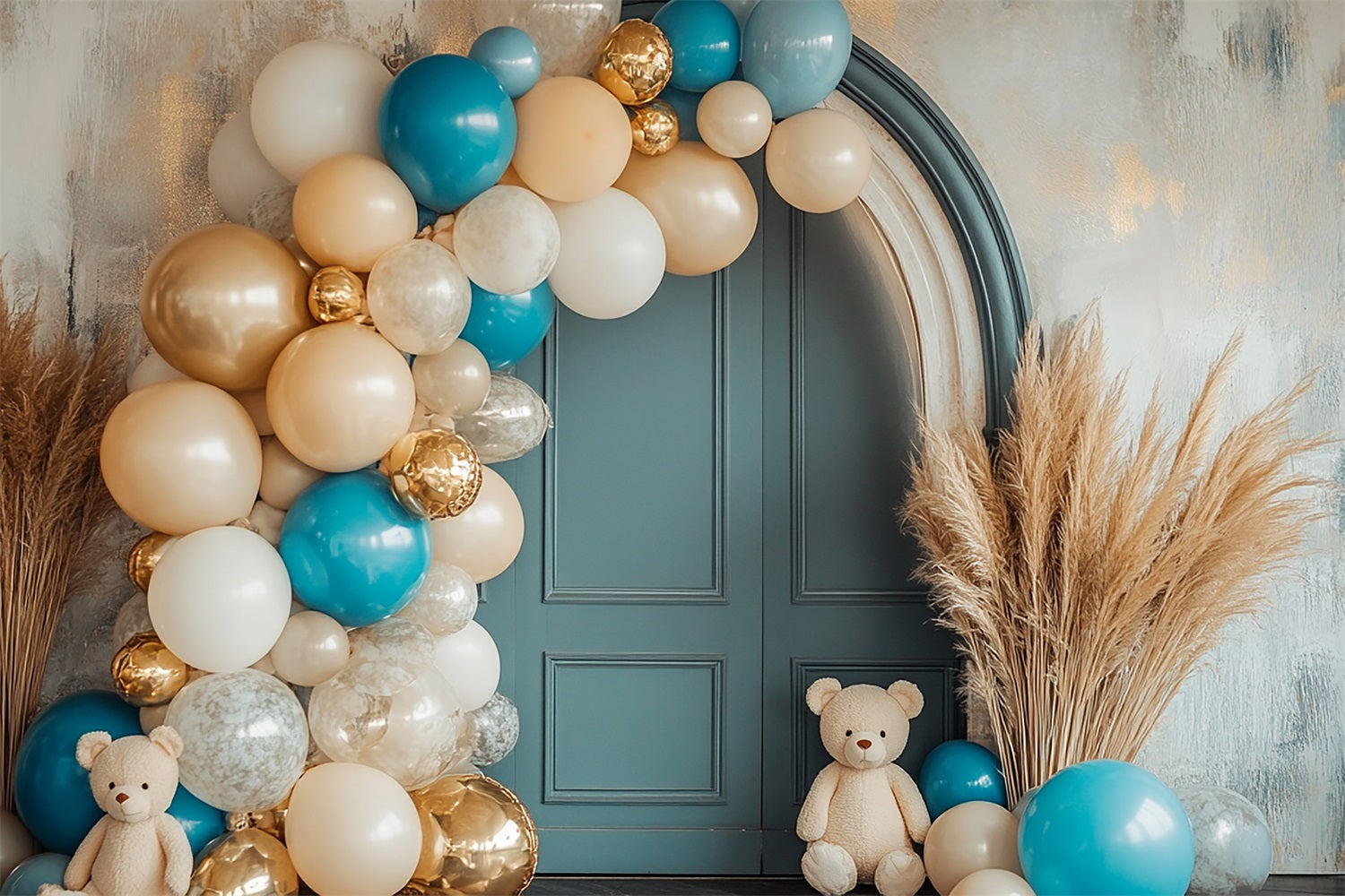 Cute Teddy Bear Balloon Arch Boho Backdrop BRP10-118