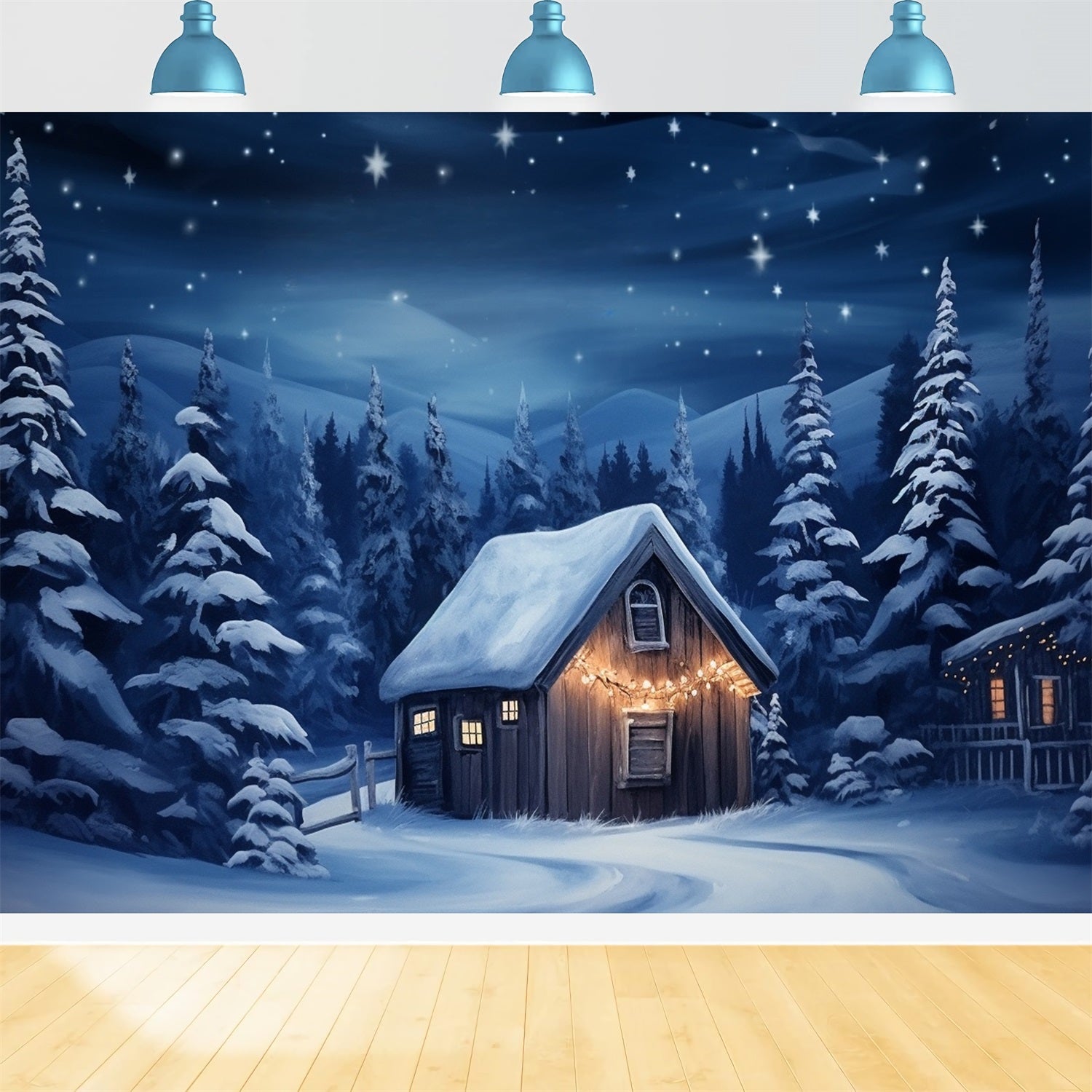 Winter Cozy House Decorated Warm Lights Backdrop BRP10-12