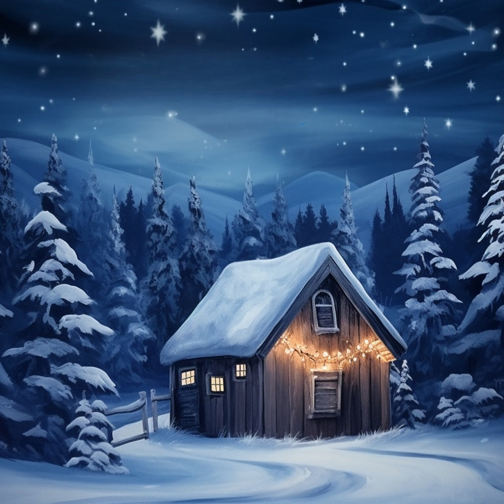 Winter Cozy House Decorated Warm Lights Backdrop BRP10-12