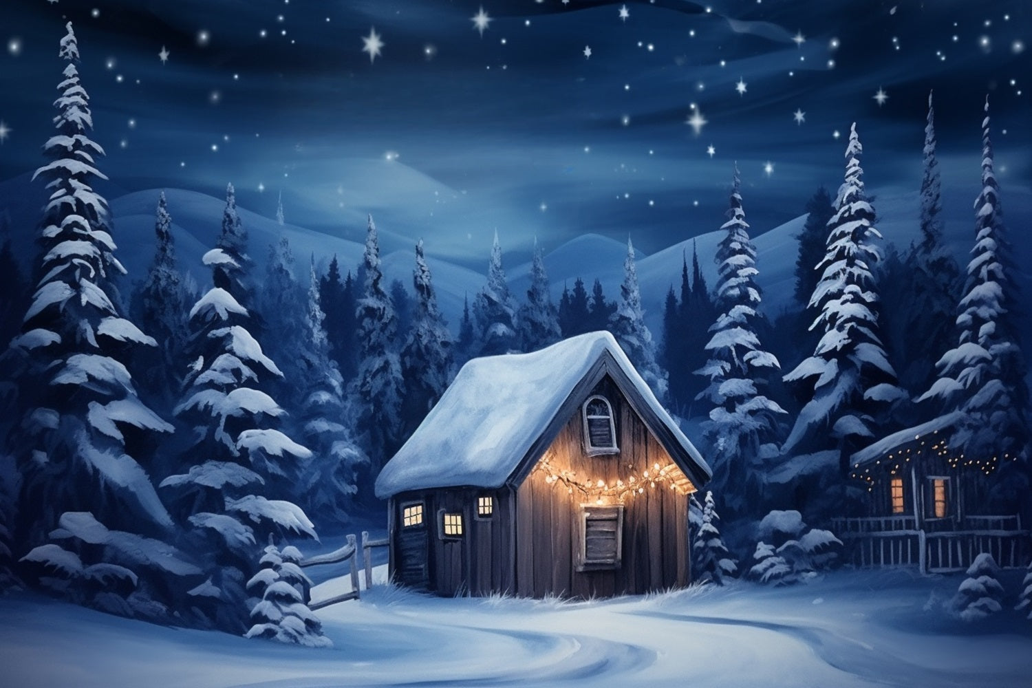 Winter Cozy House Decorated Warm Lights Backdrop BRP10-12